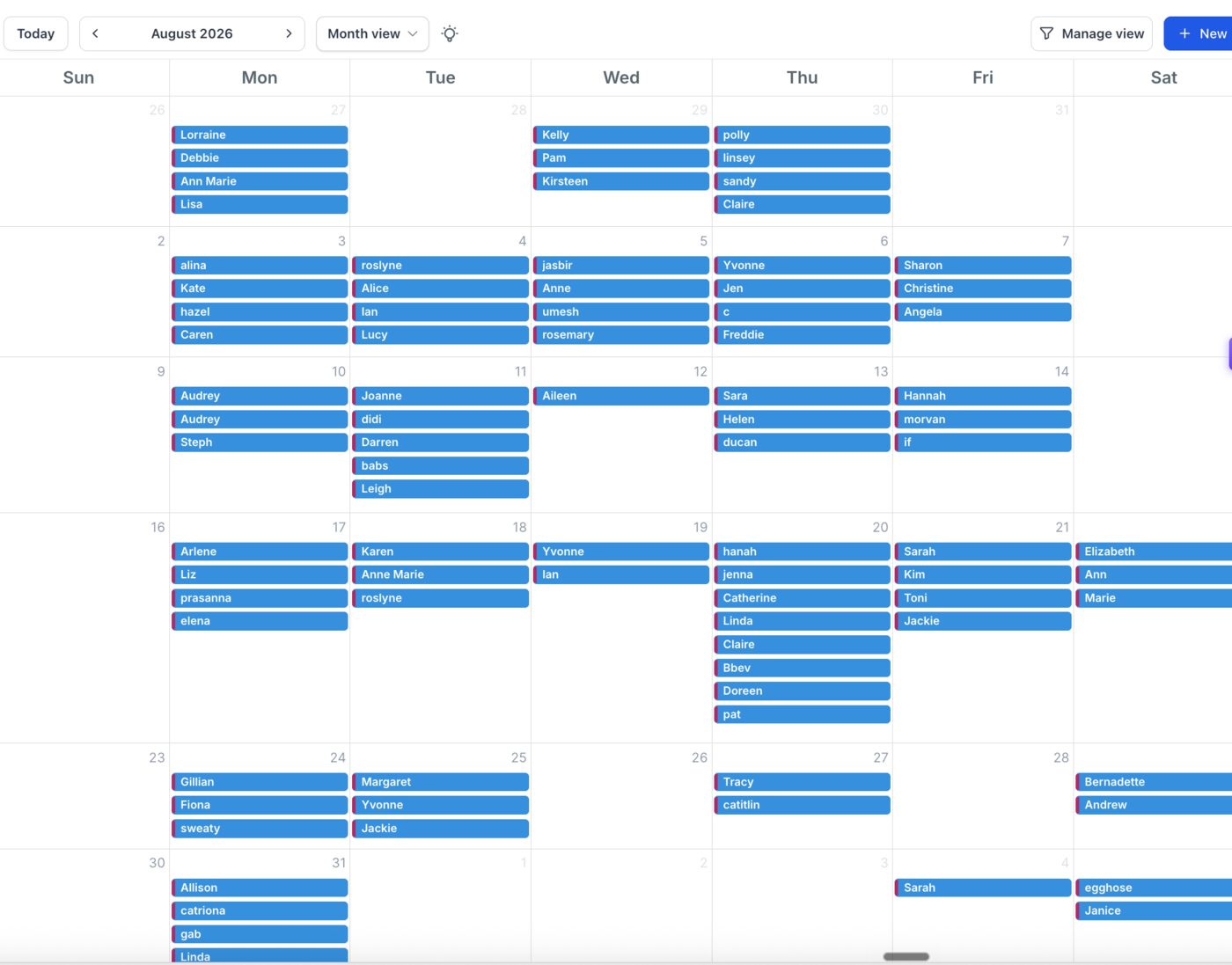 August calendar with 72 booked carpet cleaning jobs